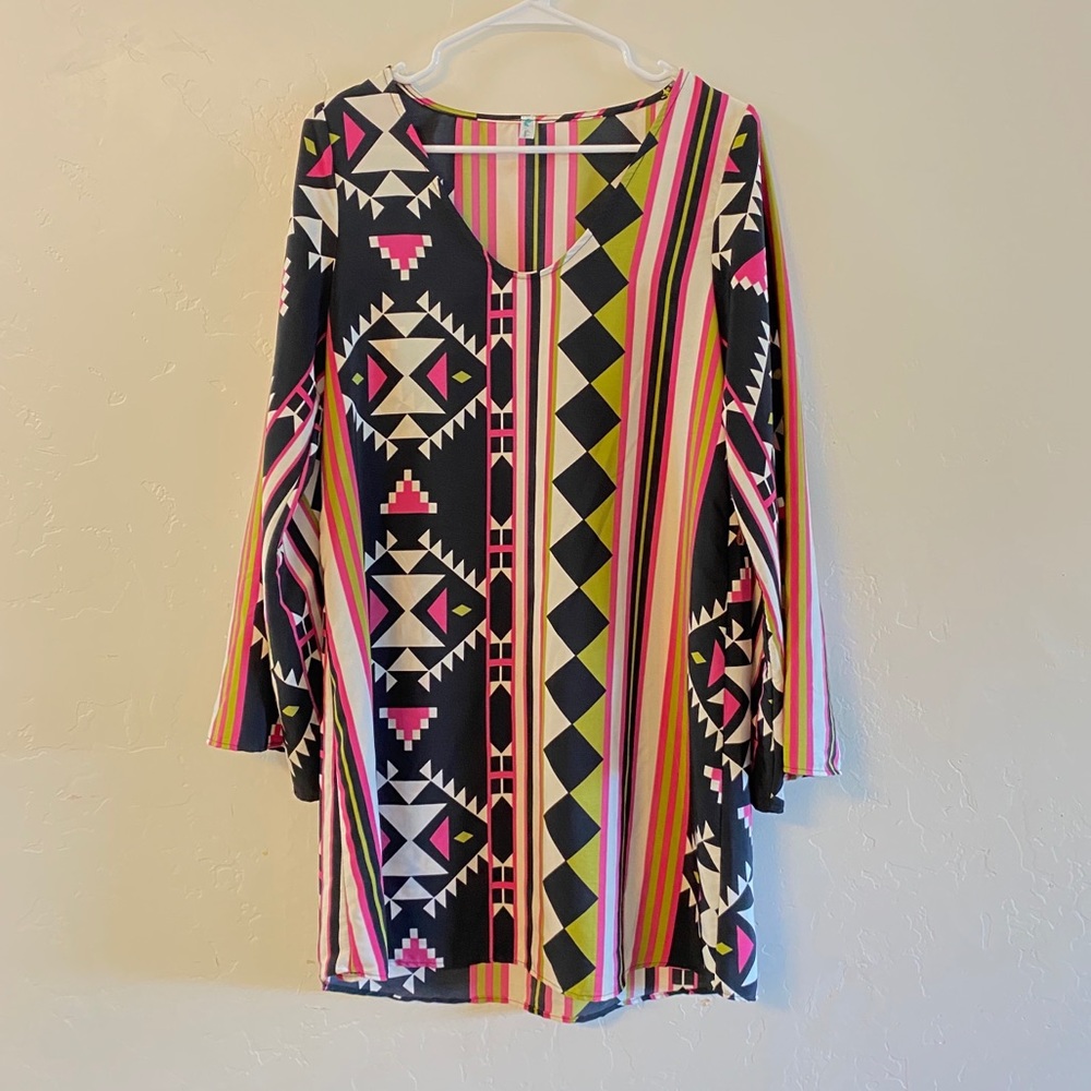 Auditions Aztec Print Long Sleeve Mini Dress Small